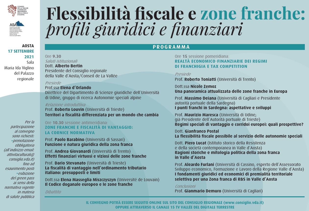 Convegno "Flessibilità fiscale e zone franche: profili giuridici e finanziari"