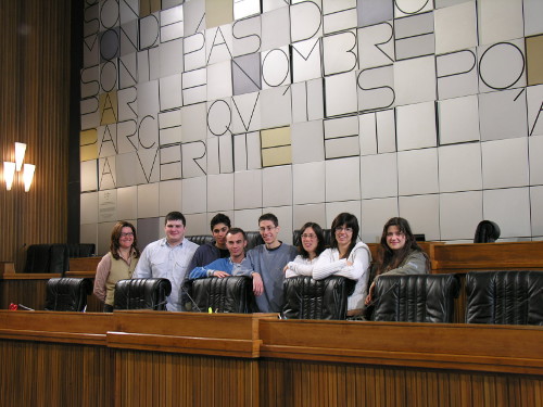 28 marzo 2006 - Scatto di gruppo per i ragazzi della quinta A Ragioneria (IGEA) di Aosta al termine della visita all'Aula consiliare