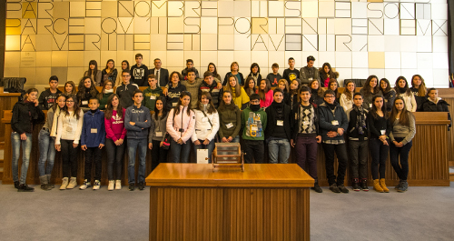 20 mars 2013 - Le Lycée européen Convitto nazionale Vittorio Emanuele II de Cagliari, classes première E et première F, en visite au Conseil régional à l'occasion d'un voyage d'étude à Aoste