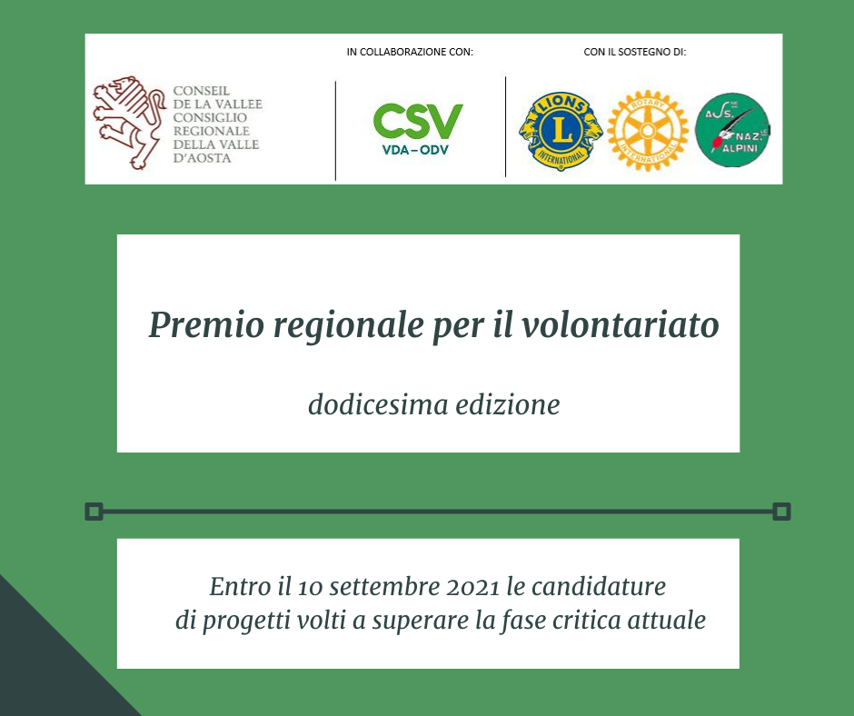 Dodicesima edizione del Premio regionale per il volontariato