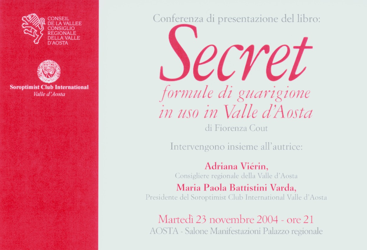 Presentazione del volume SECRET, FORMULE DI GUARIGIONE IN USO IN VALLE DAOSTA 