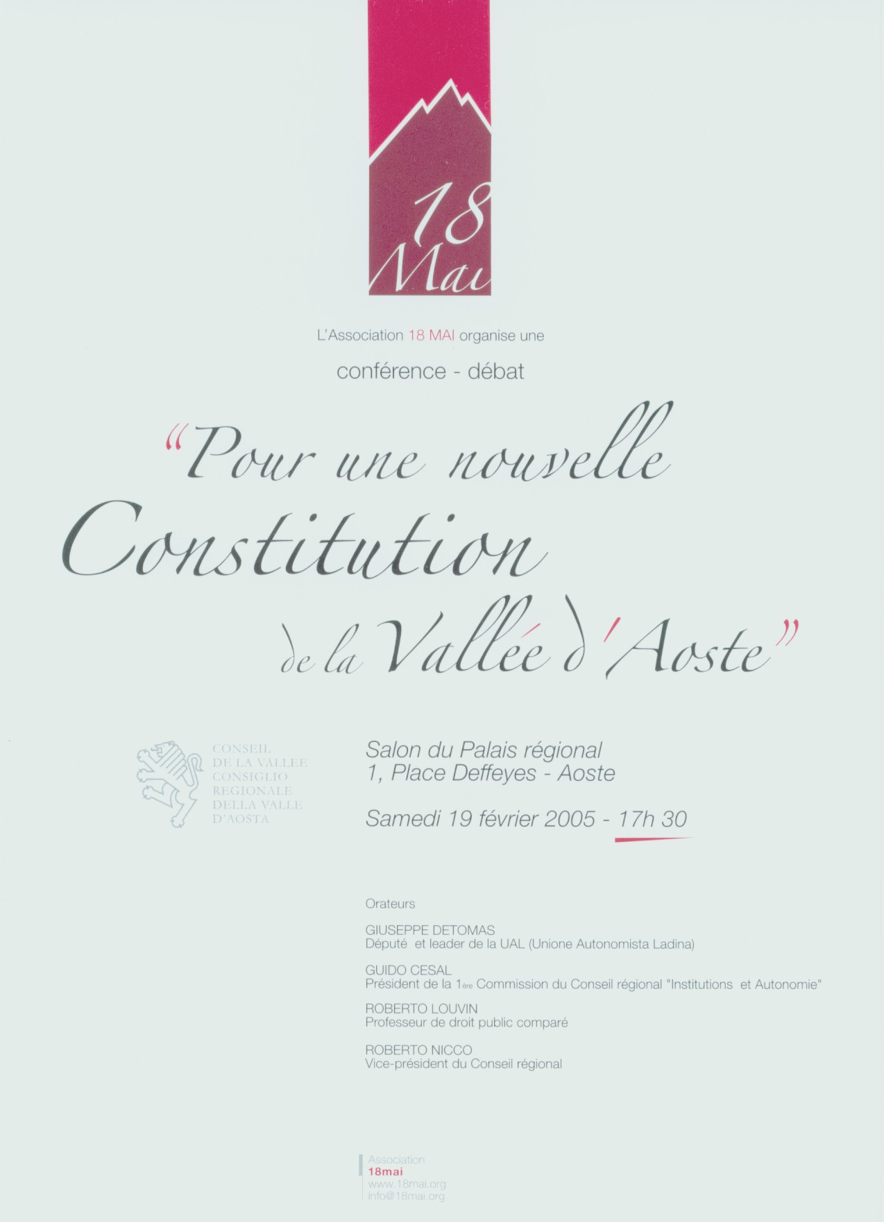 Conferenza-dibattito sul tema POUR UNE NOUVELLE CONSTITUTION DE LA VALLEE DAOSTE