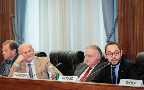 I componenti esperti, da sinistra: Giuseppe Balicco (Presidente Federazione Coldiretti VdA), Ferruccio Fournier (Presidente Associazione Valdostana Impianti a Fune), Graziano Dominidiato (Presidente Confcommercio VdA) e Filippo Gérard (Presidente ADAVA-Federalberghi VdA)