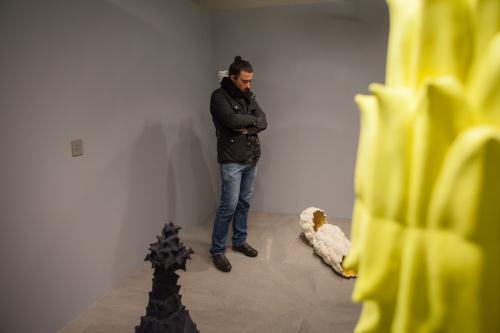 Un uomo fra le opere esposte