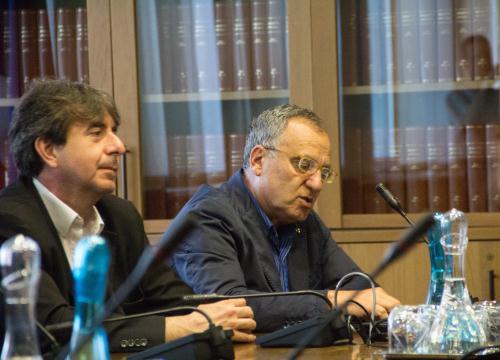 Il rappresentante della Fondazione Intercultura, Elio Mineo, (a destra) insieme al Consigliere segretario André Lanièce (a sinistra)