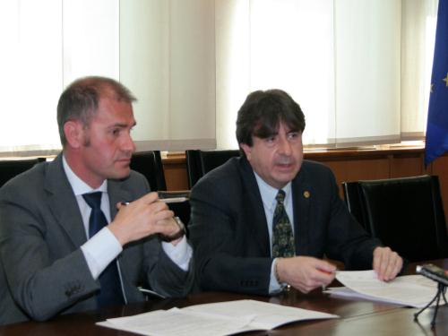 I Vice Presidenti del Consiglio Albert Chatrian e André Lanièce durante la conferenza stampa di presentazione svoltasi nel mese di aprile