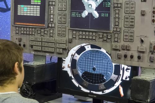 Il simulatore di volo dellastronave russa Soyuz, a cura della Sezione Italiana della British Interplanetary Society (BIS-Italia). Foto: Paolo Ciambi