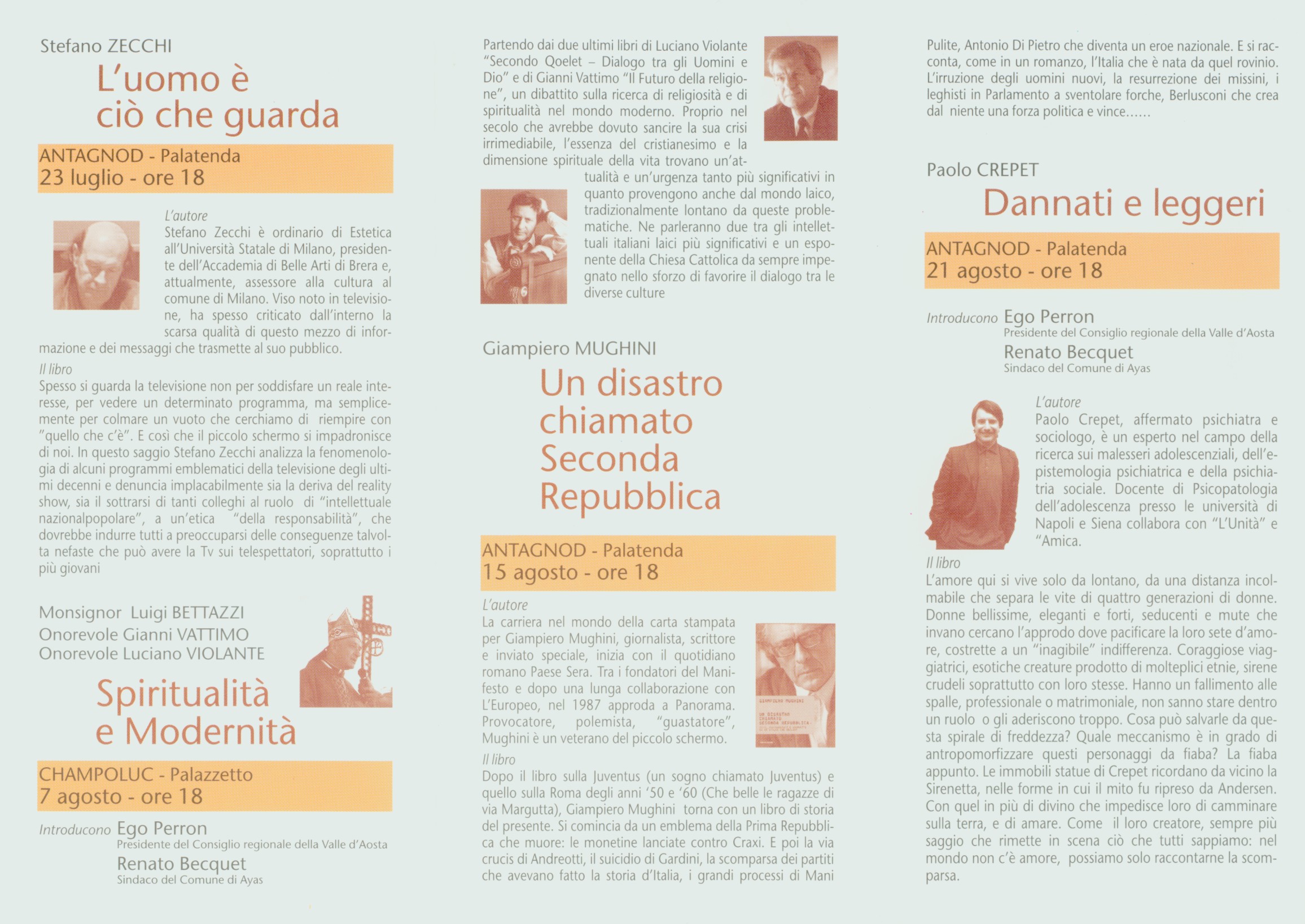 Conférences avec les auteurs dans le cadre de la Revue estivale Ayas Culture