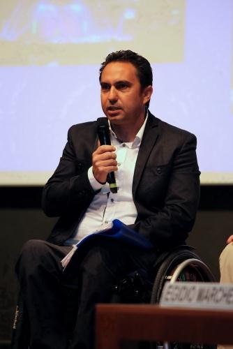 Lintervention de Egidio Marchese, composant de léquipe olympique paraplégique Wellchair Curling et Président de lAssociation paraplégiques Vallée dAoste