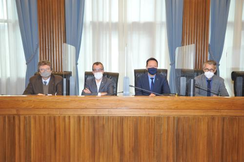 Les Vice-présidents du Conseil, Aurelio Marguerettaz et Paolo Sammaritani, les Conseillers secrétaires Corrado Jordan et Luca Distort