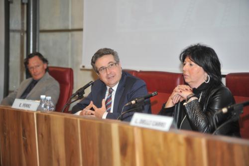 Le Président du Conseil de la Vallée, Marco Viérin, avec la Présidente du Co.Re.Com. Enrica Ferri